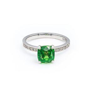 Green Sapphire and Diamond Ring in 18K White Gold – 1.02ct Sapphire
