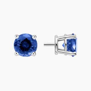 Round Blue Sapphire Earrings in 18K White Gold – 1.10ct Total Weight