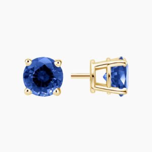 Round Blue Sapphire Earrings in 18K Yellow Gold – 1.10ct Total Weight
