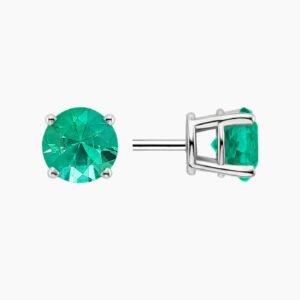 Round Emerald Earrings in 18K White Gold – 1.10ct Total Weight
