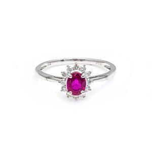 Ruby and Diamond Ring in 18K White Gold – 0.79ct Ruby